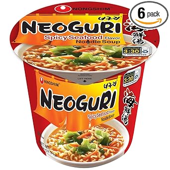 Nongshim Neoguri Spicy Seafood Ramyun – Drinkable Broth Cup for Cozy Recovery Days and Post-Workout Comfort, 6-Pack