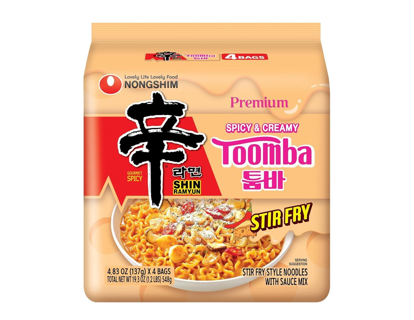 Nongshim Shin Toomba Creamy Spicy Ramen – Collectible Anime Packaging Gift for Young Adult K-Pop Fans, Pack of 4