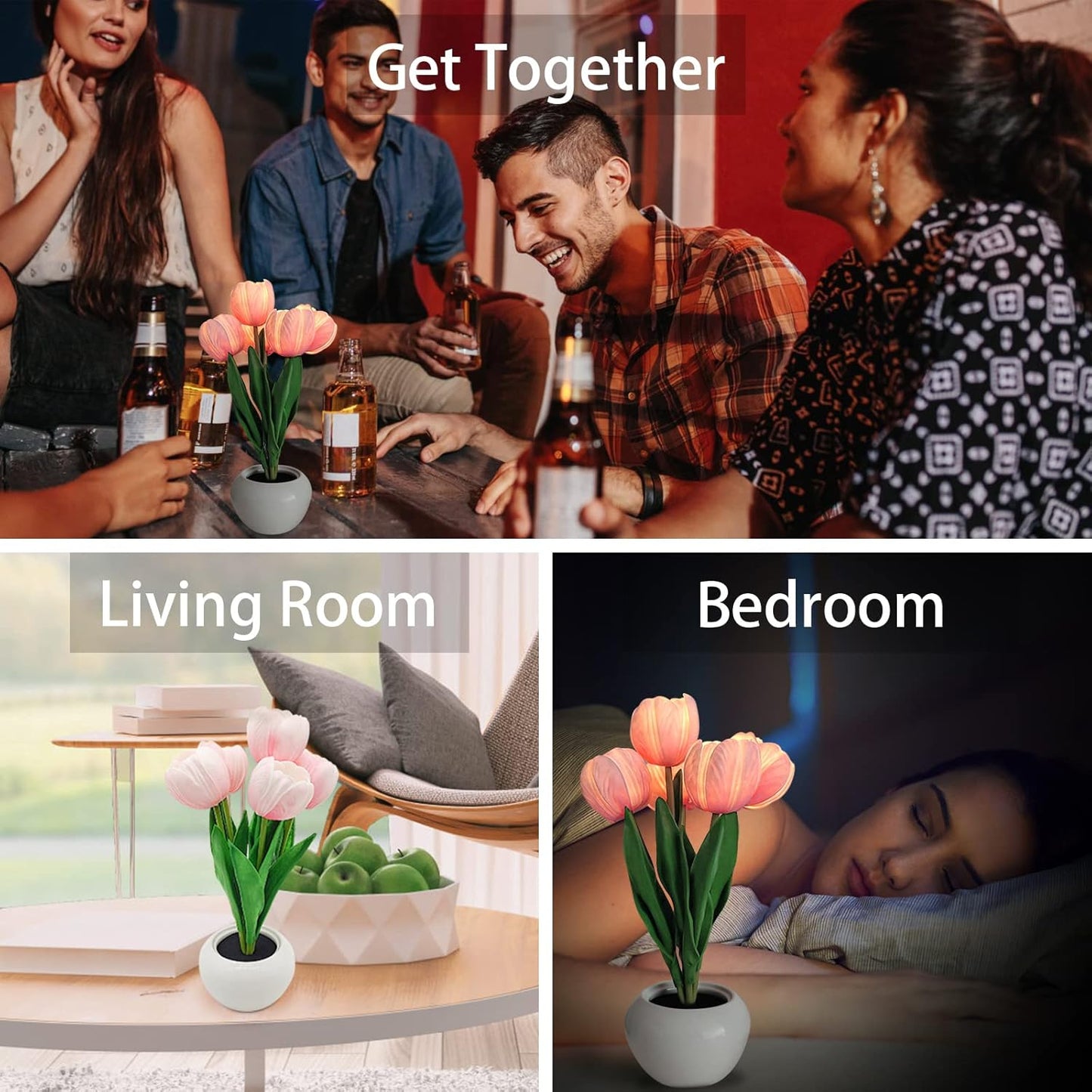 Nursery Tulip Table Lamp – Cordless Faux Flower Light for Baby Room and Reading Corner