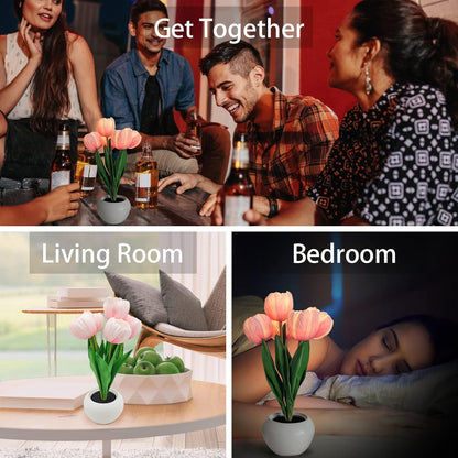 Nursery Tulip Table Lamp – Cordless Faux Flower Light for Baby Room and Reading Corner