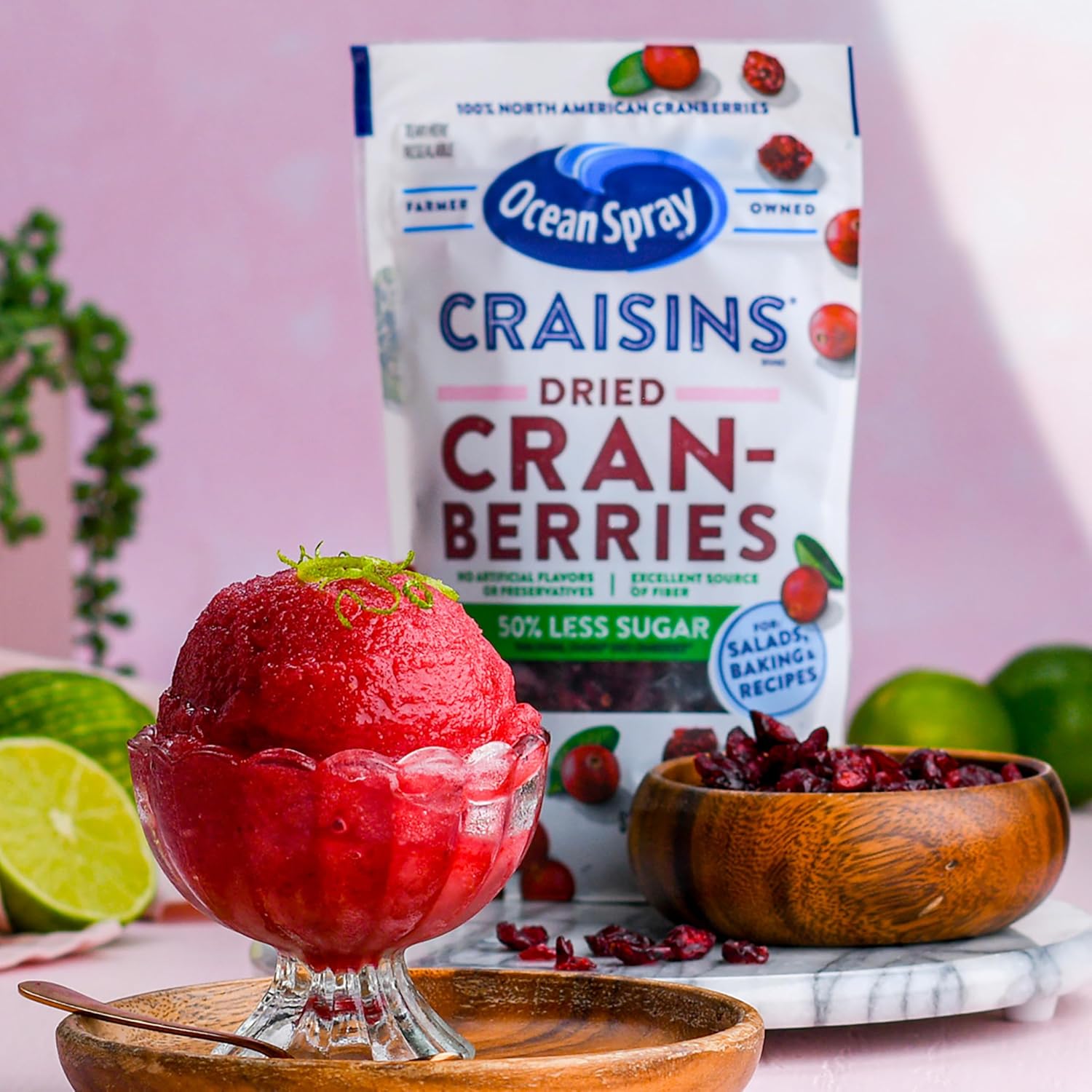 Ocean Spray Craisins 50% Less Sugar Dried Cranberries — Safe Sweet Snack for Classrooms Playdates and Family Pantry Sharing