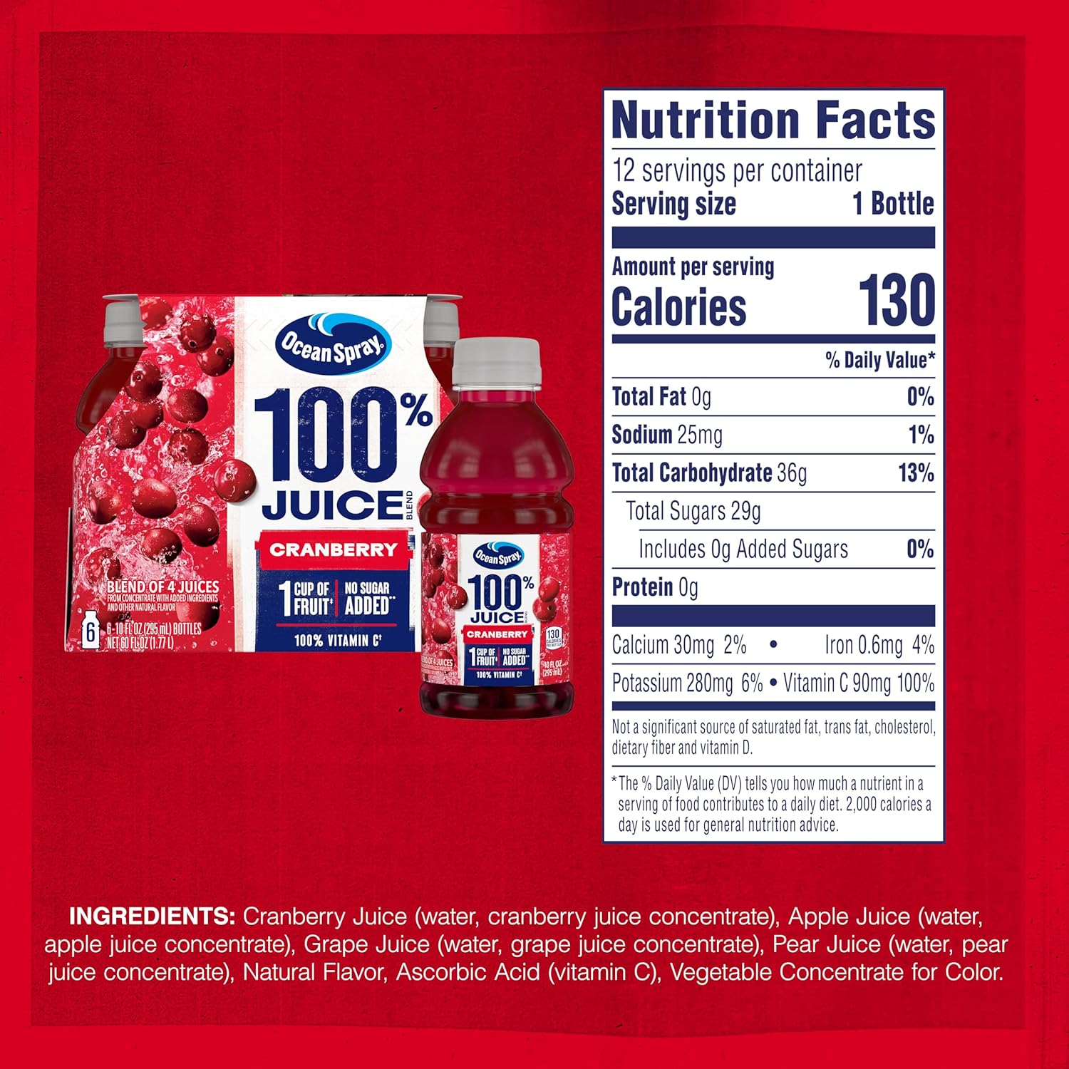 Ocean Spray Single-Serve Cranberry – Compact Bottles for Lunches and Classroom Snacks