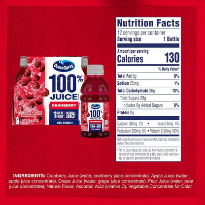Ocean Spray Single-Serve Cranberry – Compact Bottles for Lunches and Classroom Snacks