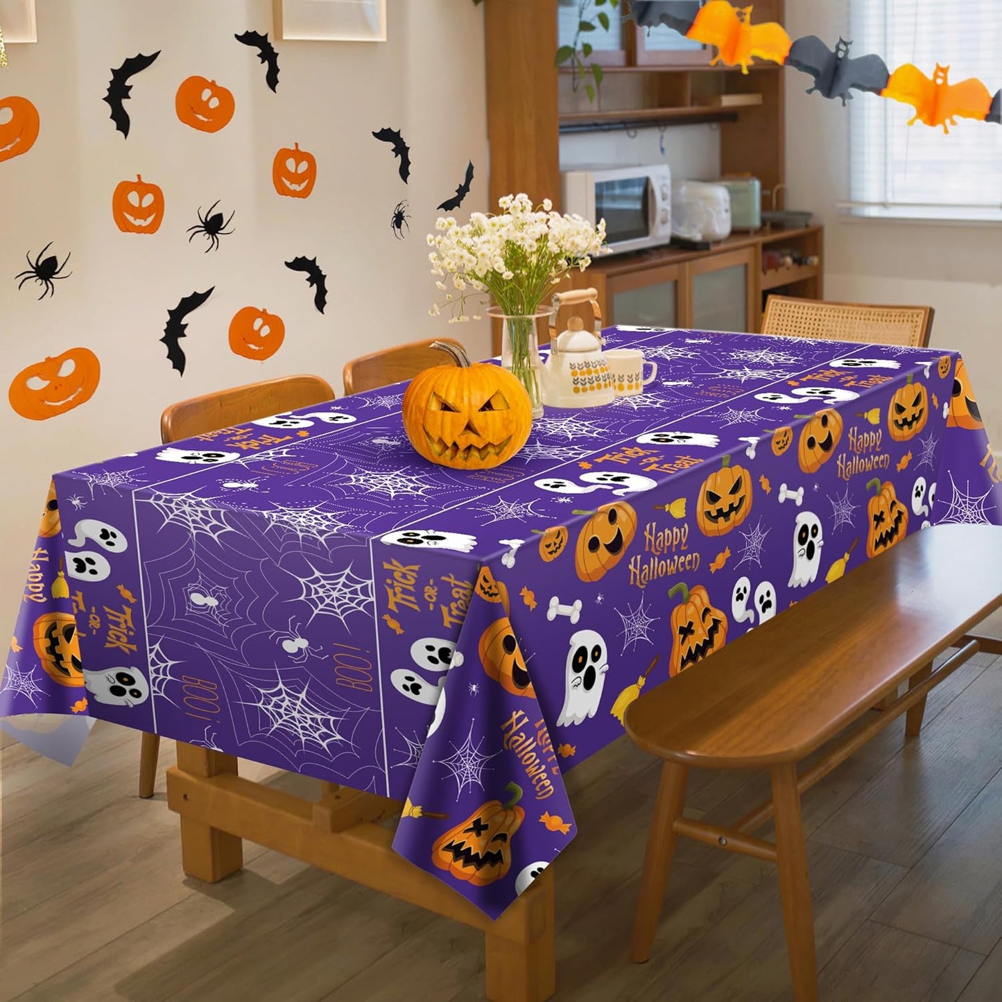 OHOME Halloween Decorations - Halloween Print Tablecloth for Home Haunted House Corner and Costume Party Photo Backdrop, 2 Pack