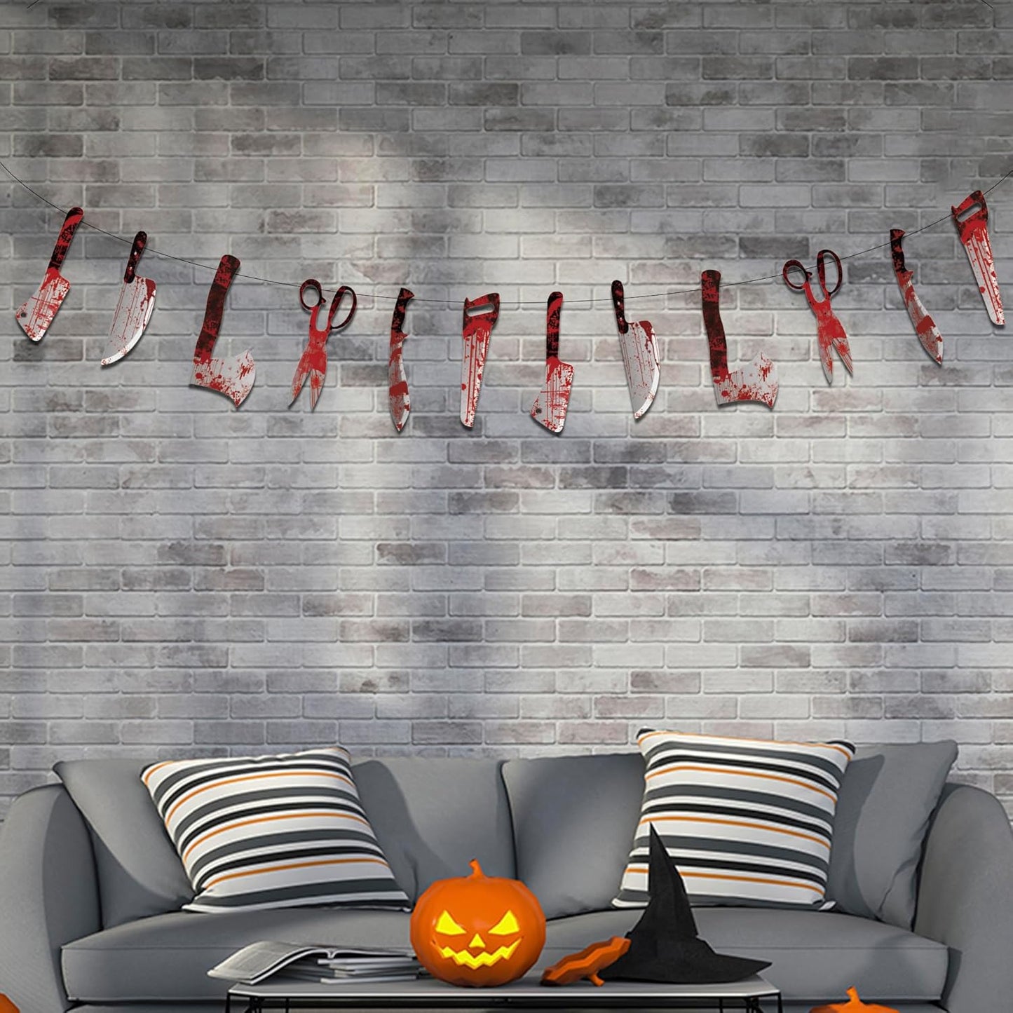 OHOME Outdoor Halloween Garland Set - 12 Piece Reusable Banner for Patio Doorway Garden and Trick or Treat Night Yard Decor