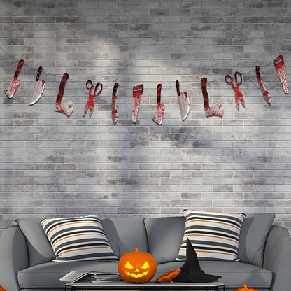 OHOME Outdoor Halloween Garland Set - 12 Piece Reusable Banner for Patio Doorway Garden and Trick or Treat Night Yard Decor