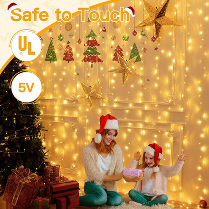 Ollny 200 LED Curtain Lights – Flame-Free Playroom Backdrop with 8 Modes and Low 5W Power for Child-Safe Use