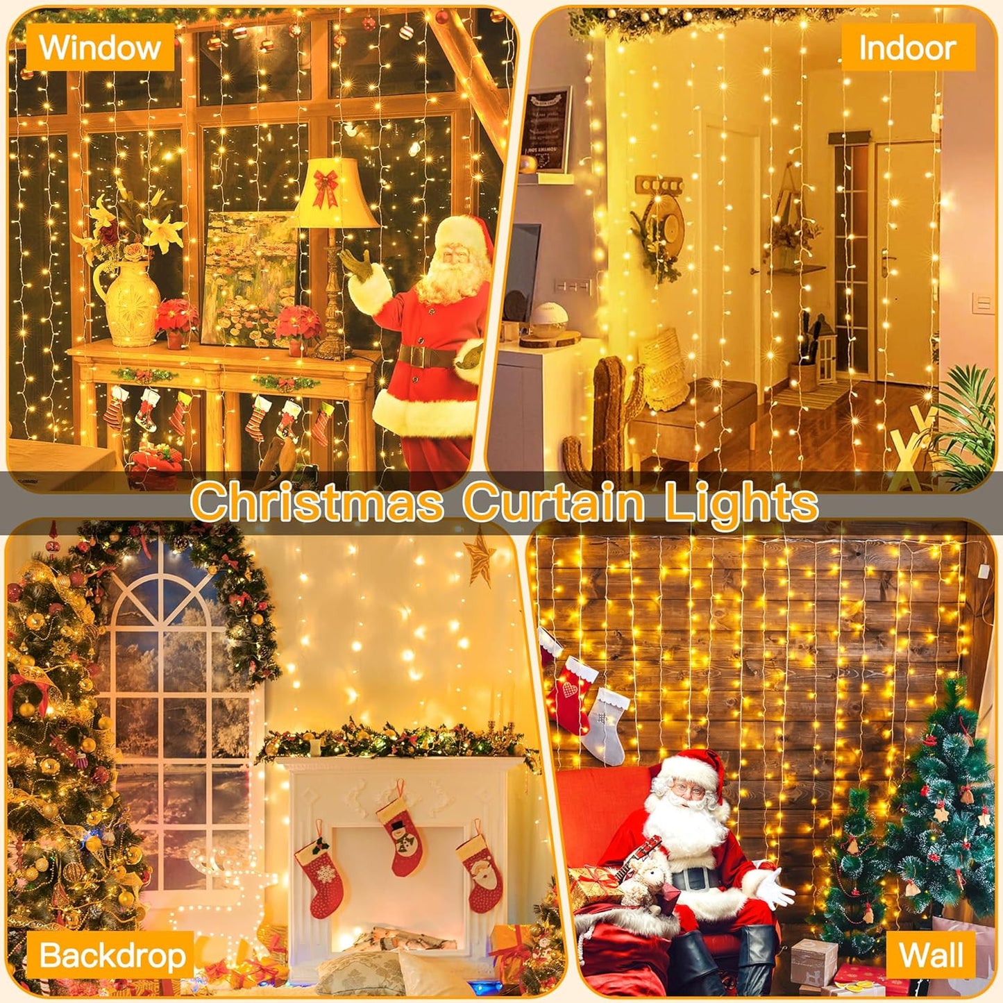 Ollny 200 LED Curtain Lights – Flame-Free Playroom Backdrop with 8 Modes and Low 5W Power for Child-Safe Use