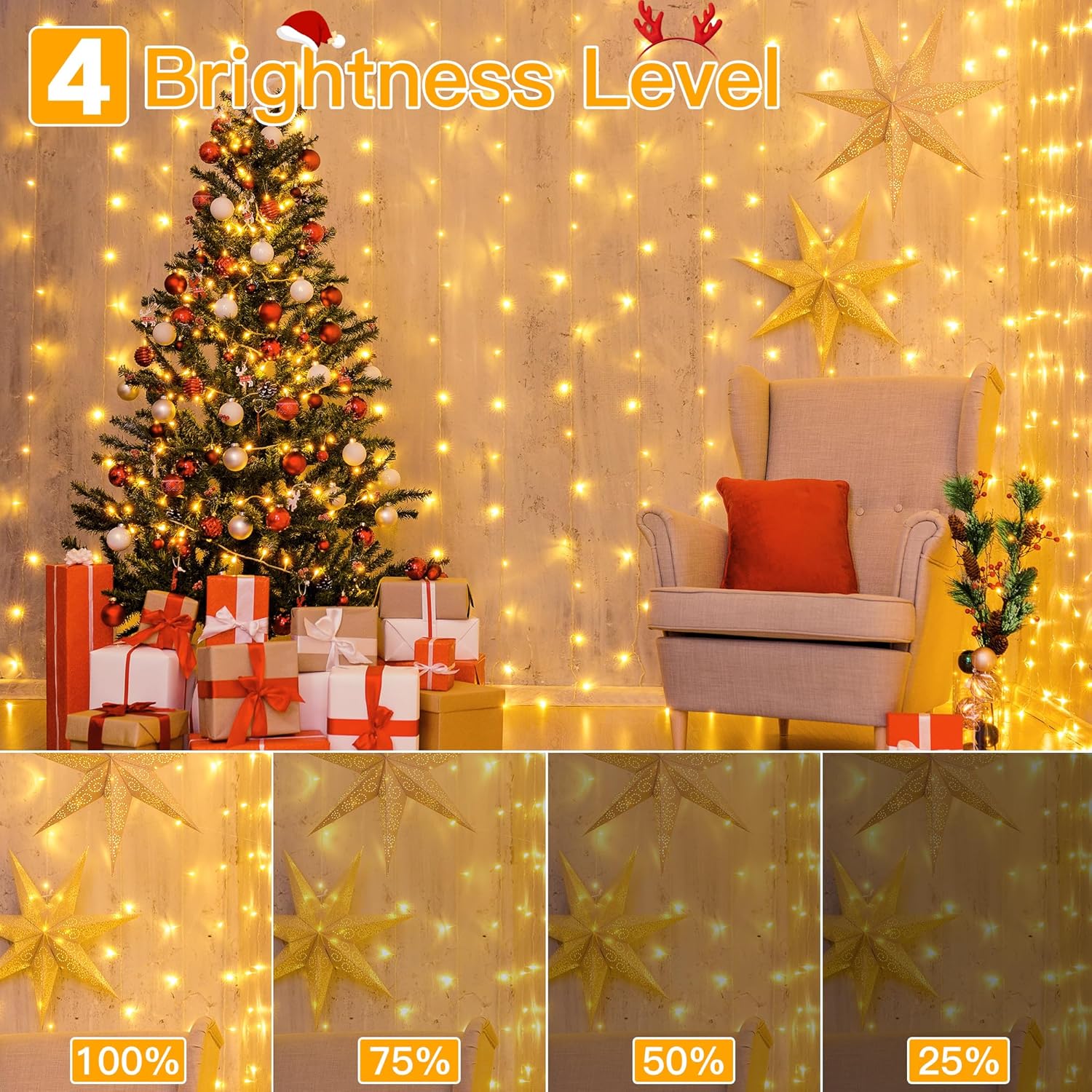 Ollny 200 LED Curtain Lights – Flame-Free Playroom Backdrop with 8 Modes and Low 5W Power for Child-Safe Use
