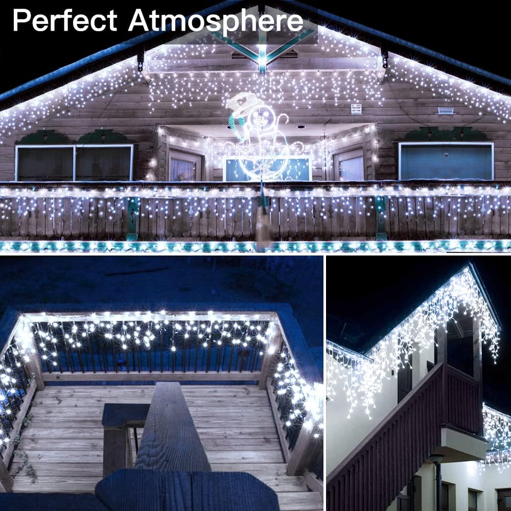 Ollny Christmas Icicle Lights with Remote Timer – Stylish Housewarming Gift for Women, Connectable LED Hanging Lights for New Home