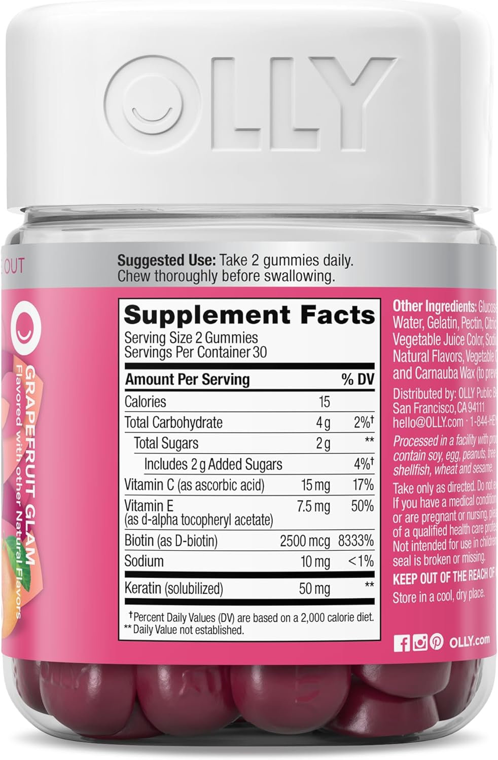 OLLY Undeniable Beauty Gummy – Valentine's Day Gift for Her, Grapefruit Gummy Supplement for Hair Skin and Nails