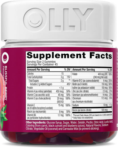 OLLY Women's Multivitamin Gummy – Car Cup Holder Friendly Multivitamin for Commuters, Berry Flavor, 90 Count