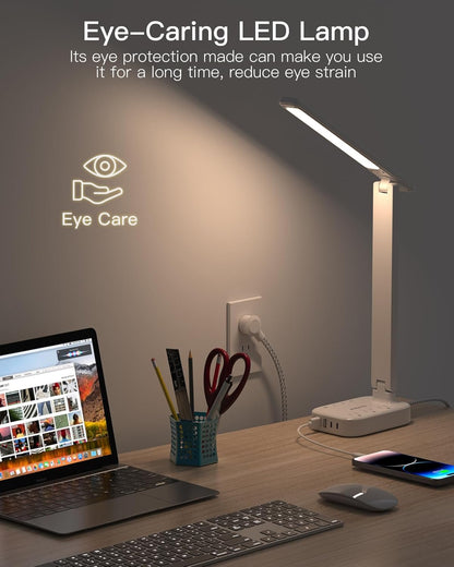 One Beat Touch-Controlled Desk Lamp with Power Strip – Nursery and Playroom Friendly Reading Light