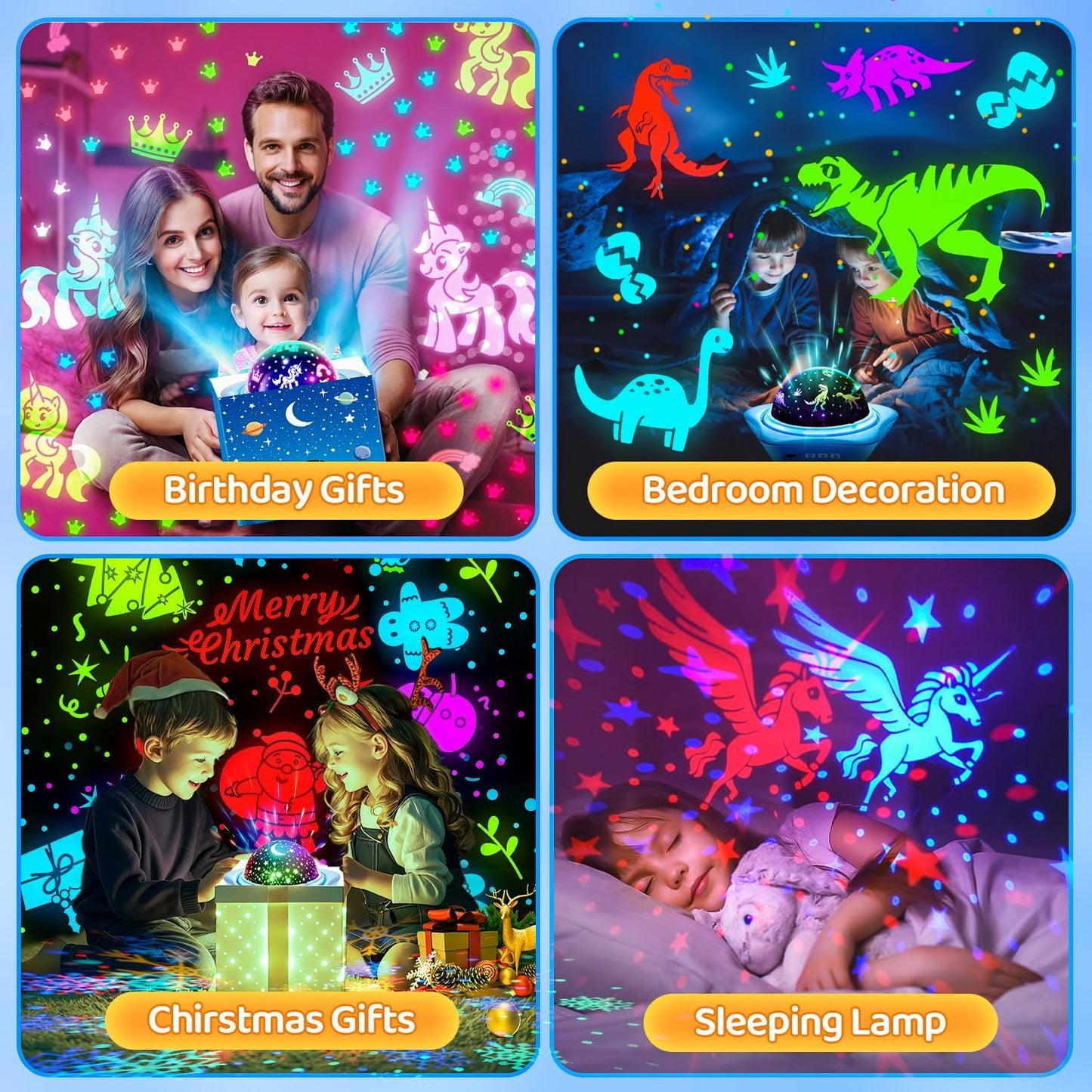 One Fire Bedroom Star Projector Decor – 6 Theme Films Including Unicorn, Dinosaur and Christmas, 78 Modes for Kids Room Styling