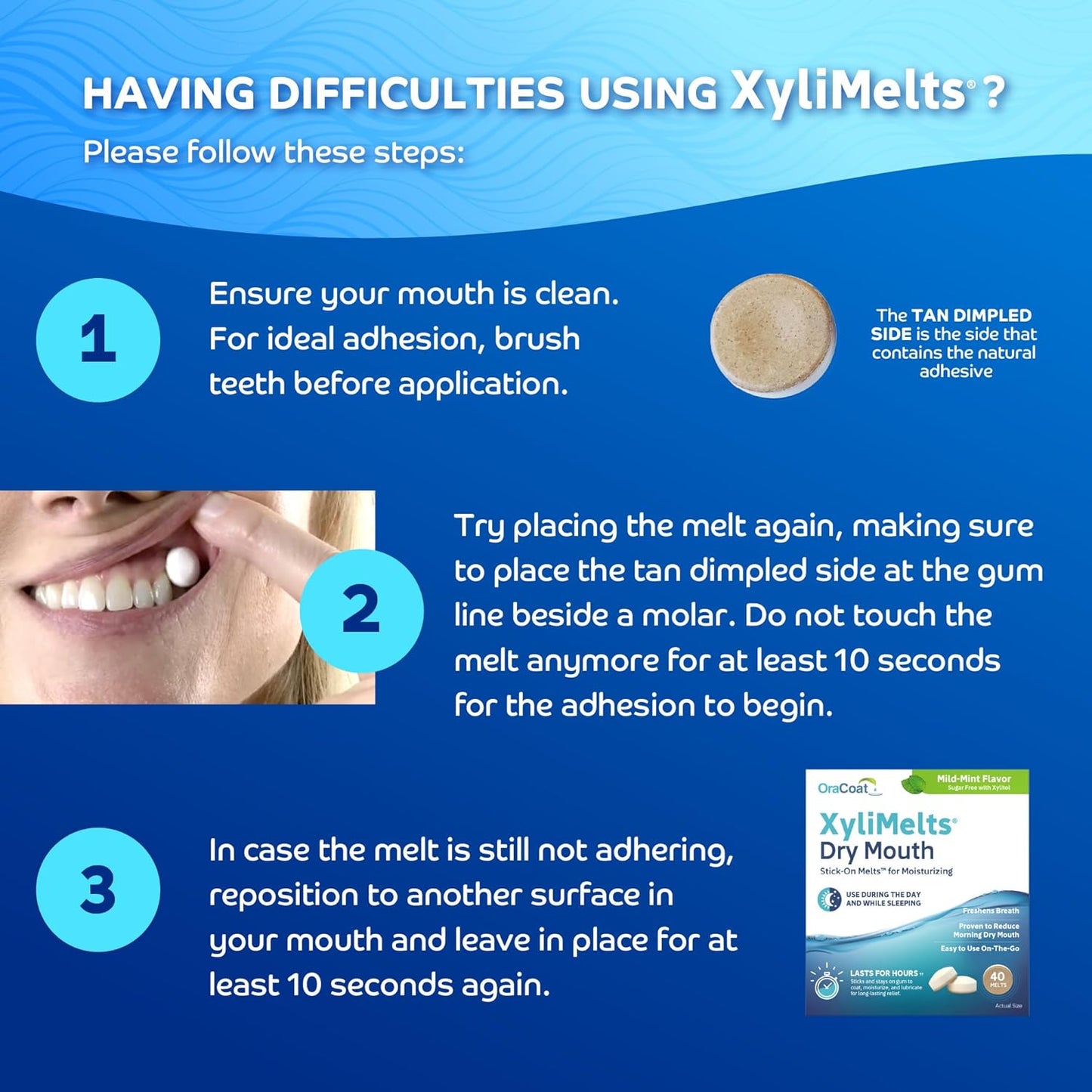 Oracoat XyliMelts Dry Mouth Discs – Safe Choice for Seniors, Denture Wearers, and CPAP Users, Sugar-Free Mild Mint, 40 Count