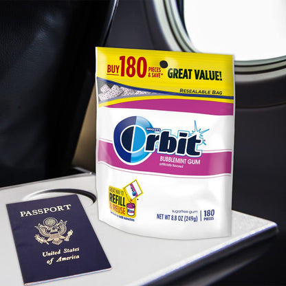 ORBIT Sugar Free Bubblemint Gum 180 Count Bulk, Sugar Free Family Gum for Lunchboxes and After School