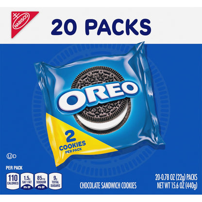 OREO Chocolate Creme Cookies Snack Packs – Blue-Themed Party Favors and Baby Shower Cotillon Treats, 20-Count Box