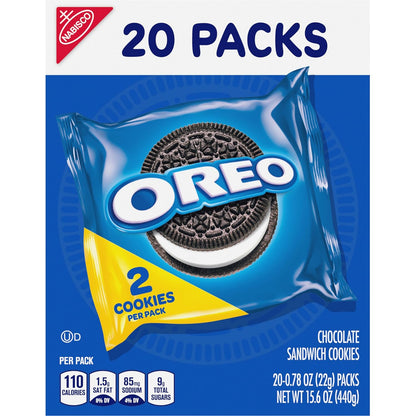 OREO Chocolate Creme Cookies Snack Packs – Blue-Themed Party Favors and Baby Shower Cotillon Treats, 20-Count Box