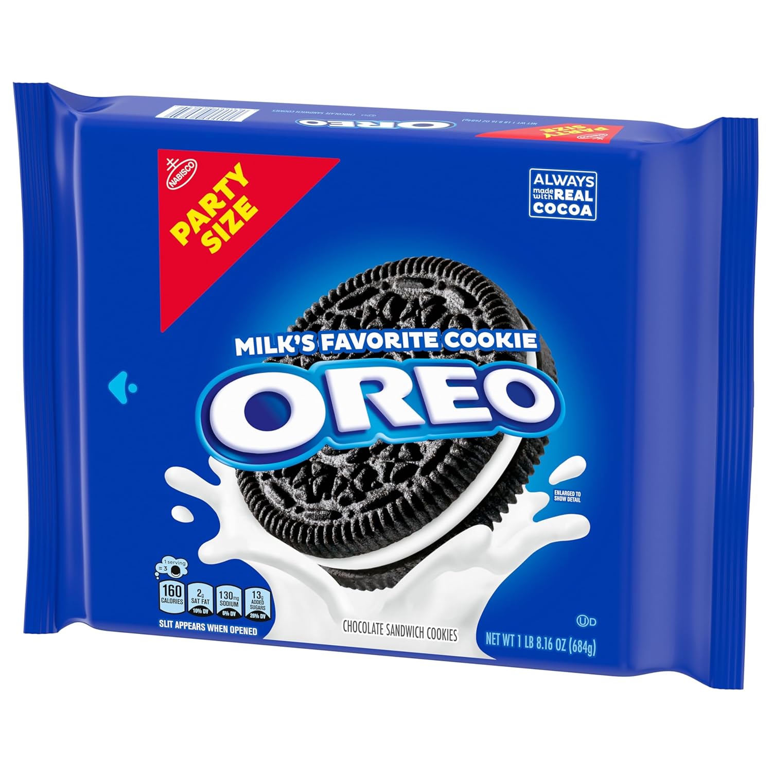OREO Chocolate Sandwich Cookies, Party Size 24.16 oz – Conference Room Refreshment for Workplace Snacking