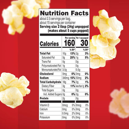 Orville Redenbacher's Movie Theater Butter Popcorn – Real Butter Wholesome Snack for Wind-Down Evenings at Home, 6-Count