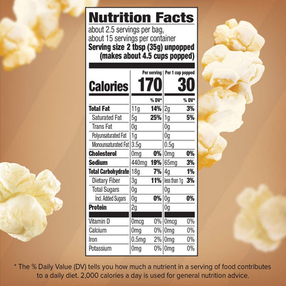 Orville Redenbacher's Naturals Simply Salted Microwave Popcorn – No Artificial Preservatives Snack for Workday Wind-Down, 6-Count Box