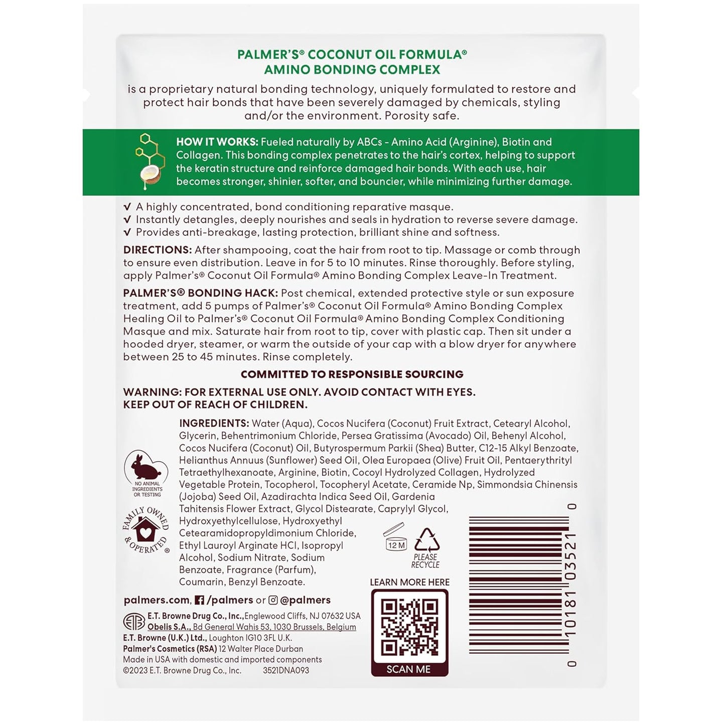 Palmer's Bond Repair Masque – Premium Coconut Infused Hair Therapy for Chemically Treated and Color Locked Strands
