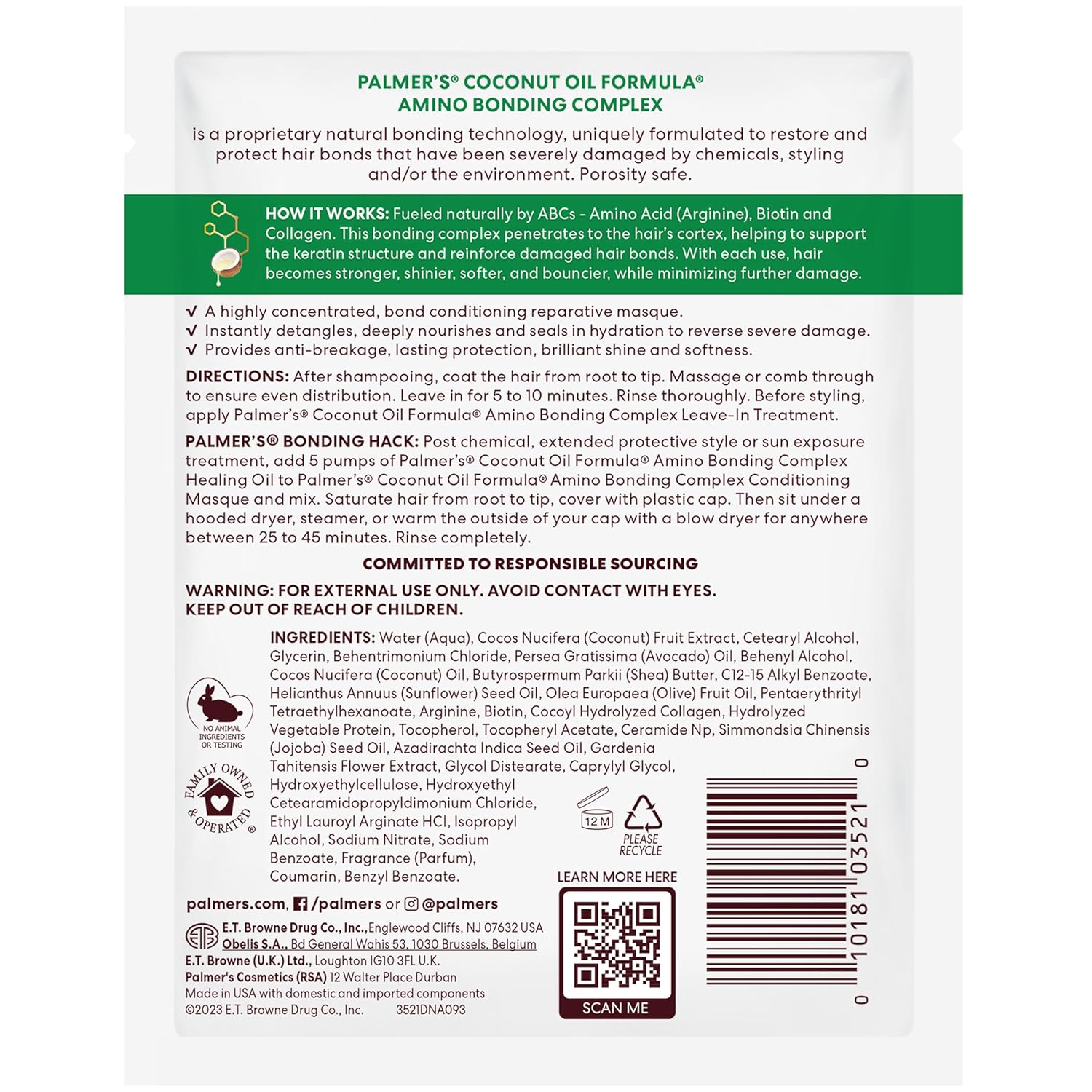 Palmer's Bond Repair Masque – Premium Coconut Infused Hair Therapy for Chemically Treated and Color Locked Strands