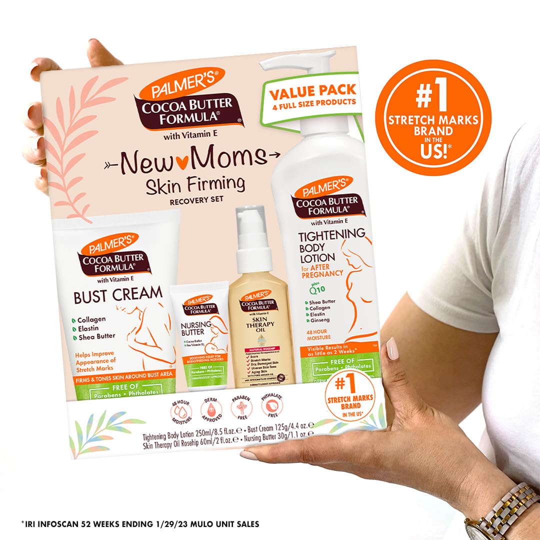 Palmer's Cocoa Butter Formula Mama Recovery Skincare Set – Calming Nightly Moisturizing Ritual for Breastfeeding Moms with Nursing Butter