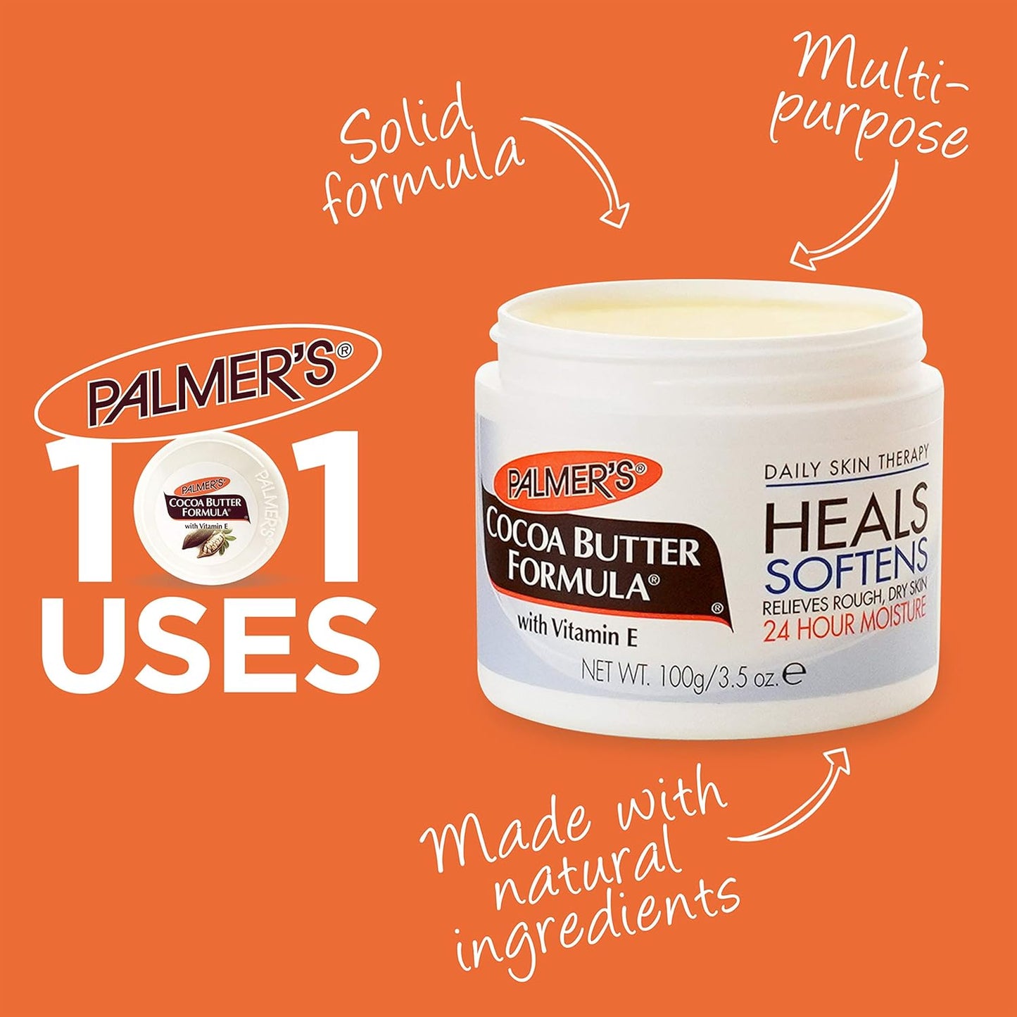 Palmer's Cocoa Butter Solid Therapy Jar – Non-Irritating Beauty Balm Safe for Eyes, Eyelashes, and Blepharitis Care Routines