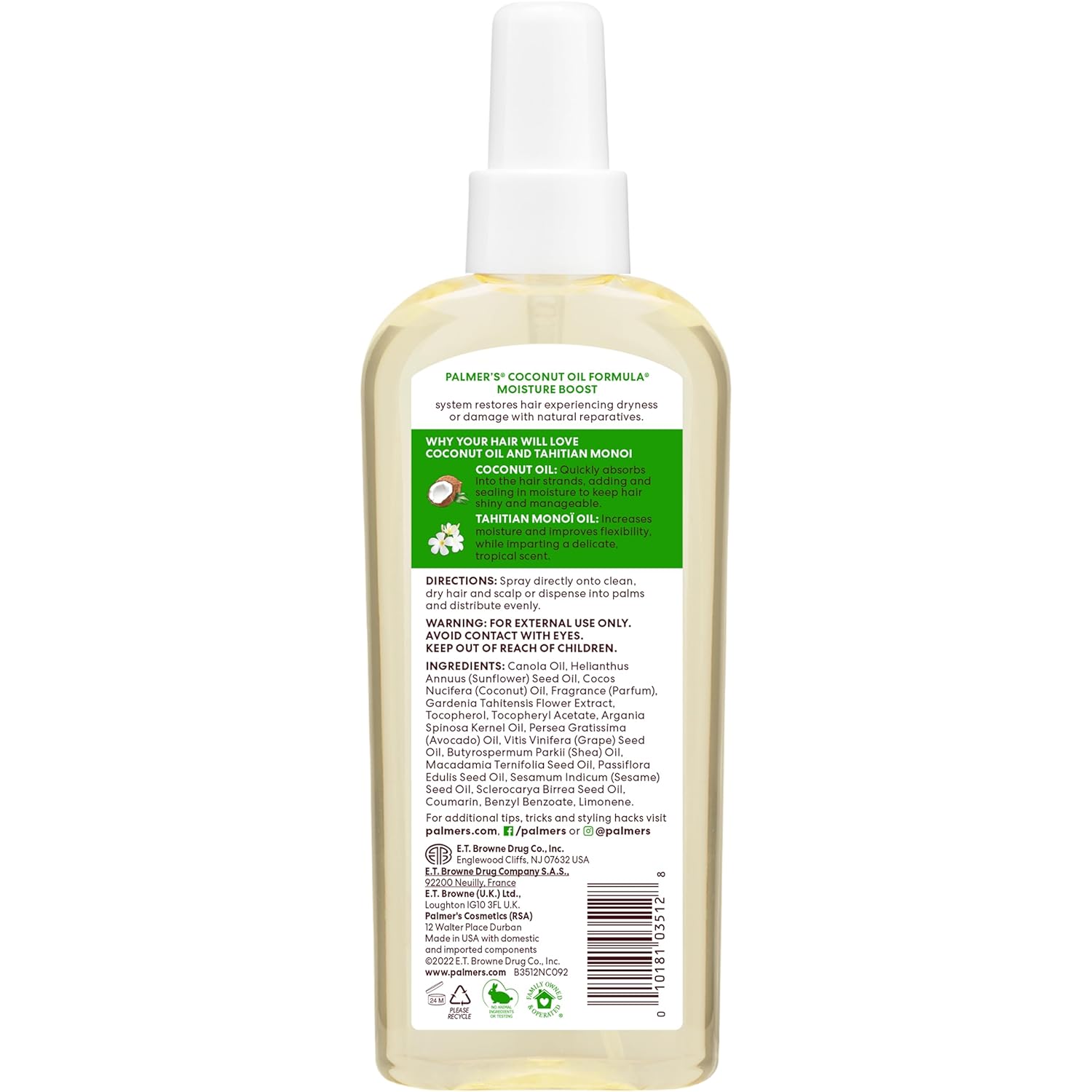 Palmer's Coconut Oil Hair and Scalp Oil Mist – Portable Leave-In Moisture for Camping, Patio, and Outdoor Lounging