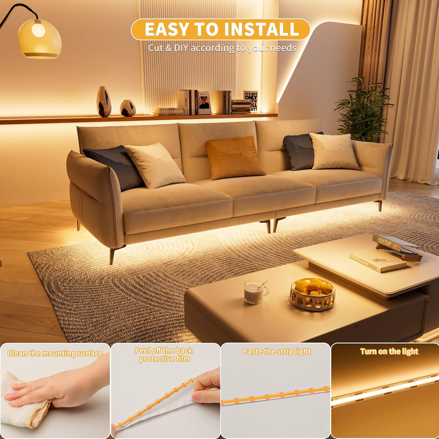 PAUTIX 5V USB COB LED Strip Light – Playroom Accent Lighting with Dimmable Brightness for Kids