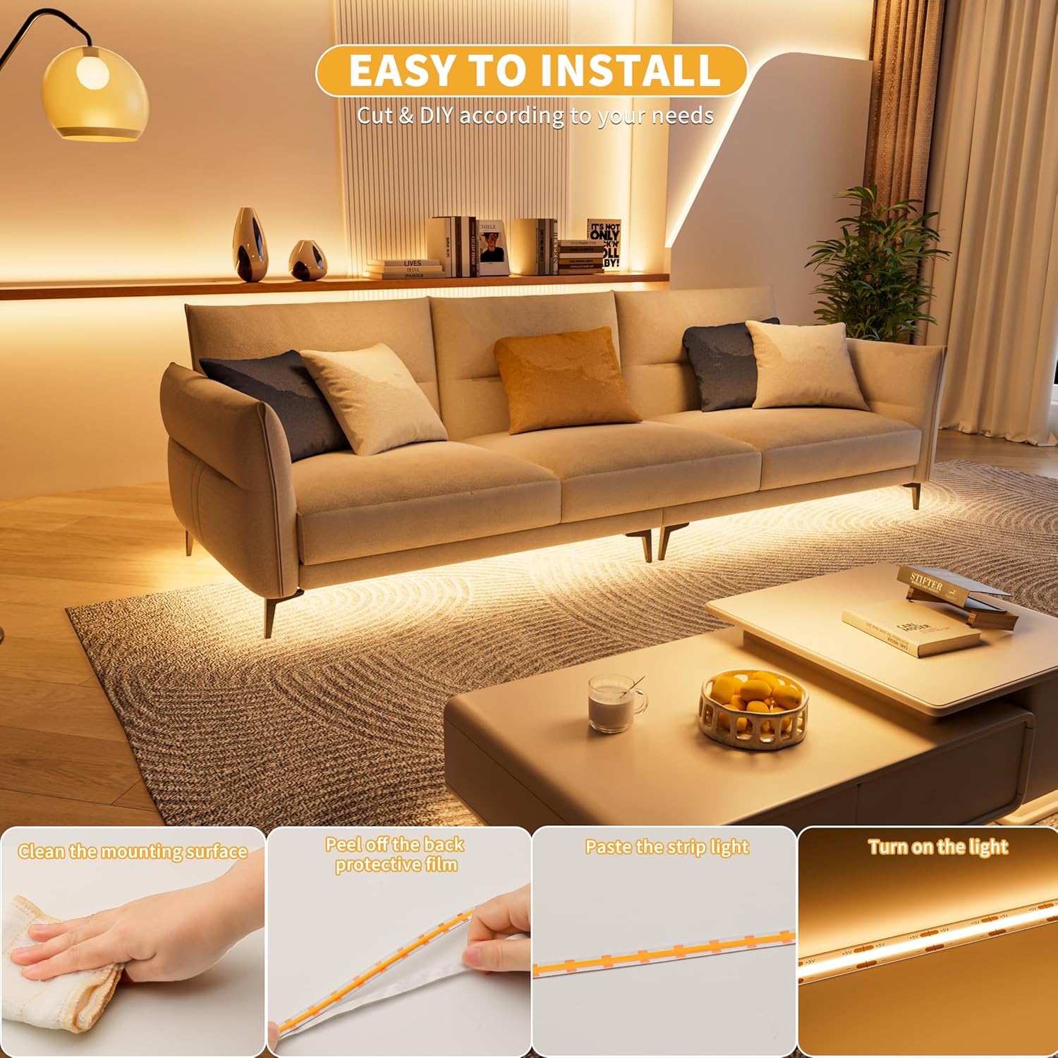 PAUTIX 5V USB COB LED Strip Light – Playroom Accent Lighting with Dimmable Brightness for Kids