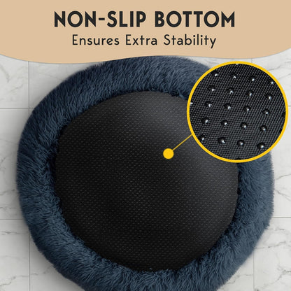 PetJett Anti-Anxiety Donut Dog Bed Medium – Stable Non-Slip Pet Bed for Active Corgis & Frenchies, Slip-Resistant Rest Spot