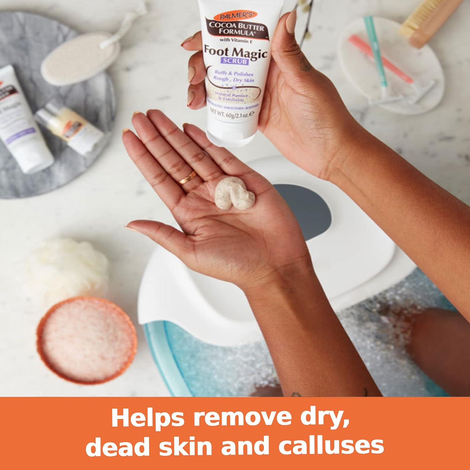 physical exfoliating scrub texture designed to slough off calluses and dead skin