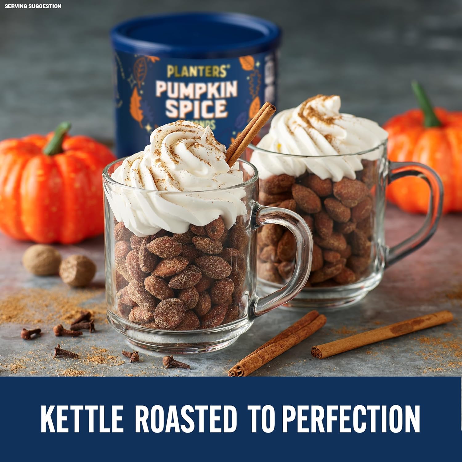 PLANTERS Fall Edition Pumpkin Spice Almonds 15.25 oz Resealable Canister – Warm Spiced Snack for Calming Nightly Routine, Plant-Based Protein Pick-Me-Up After a Long Day