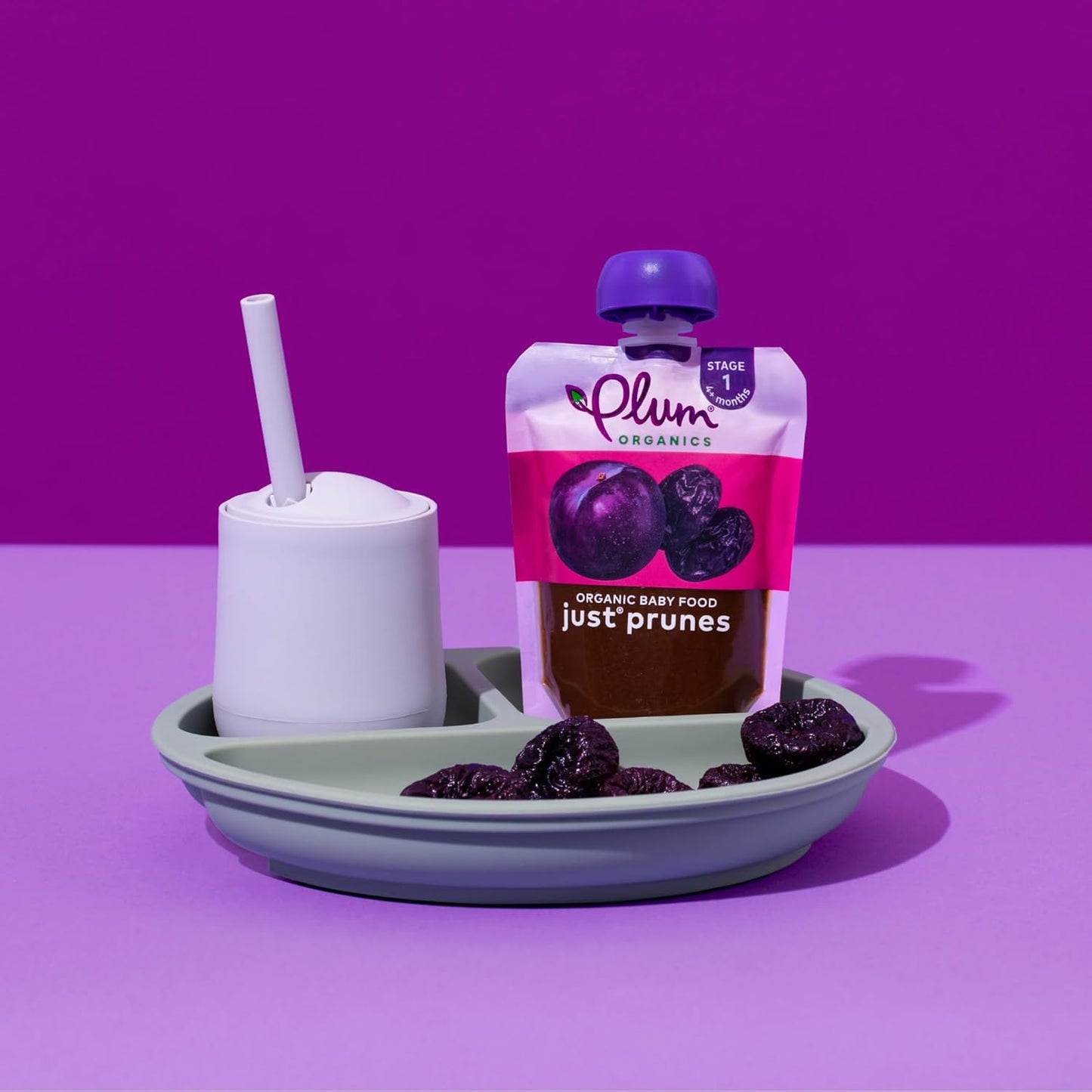 Plum Organics Organic Prune Puree – Non-GMO Constipation Relief Snack for Infants 4+ Months, No Added Sweeteners, 4-Pack