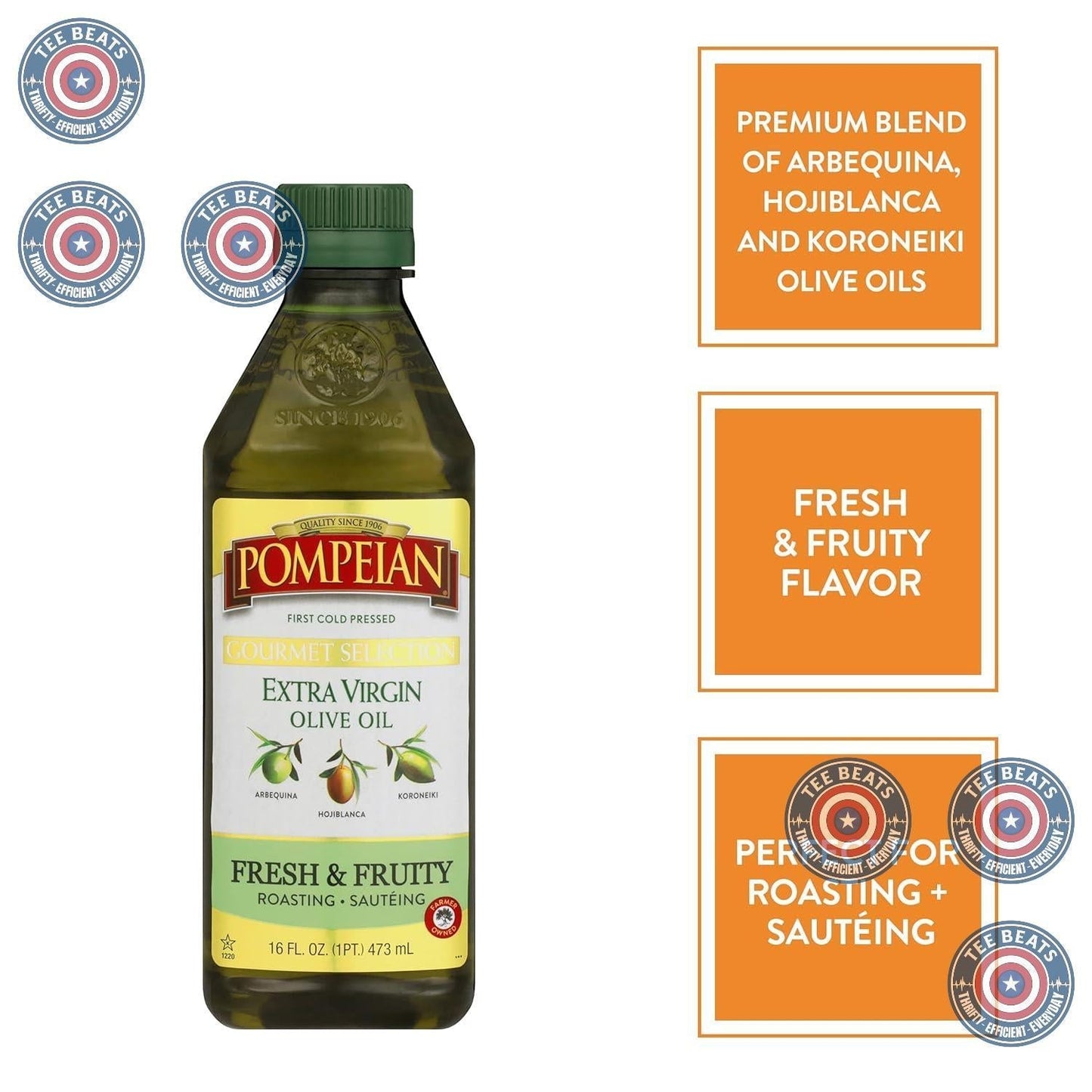 Pompeian Gourmet Selection Extra Virgin Olive Oil – Nourishing Cooking Companion, Naturally High Polyphenol Oil for Clean Eating Enthusiasts