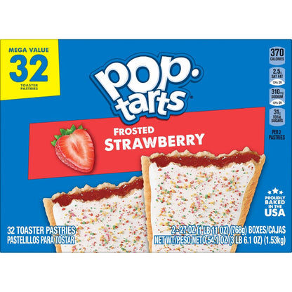 Pop-Tarts Frosted Strawberry Pastries 32ct – Pre-Portioned Grab-and-Go Snack for Midday Energy at the Desk