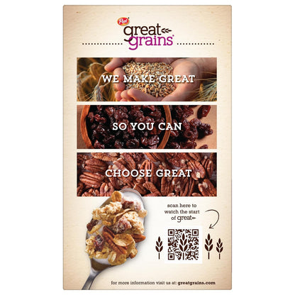 Post Great Grains with Raisins Dates and Pecans – Heart Healthy Whole Grain Cereal for Family Breakfast Table, 16 oz