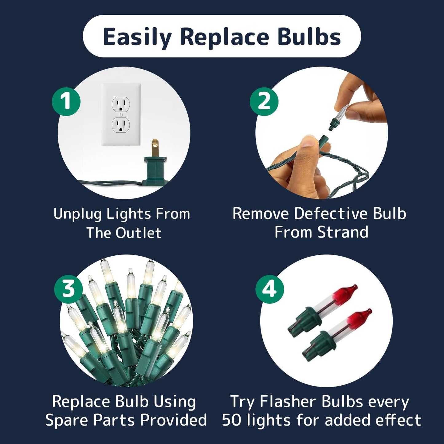 PREXTEX B10 Clear Bulb String Lights – Fireside-Ready Living Room Decor with Linkable Design for Mantel, Staircase, and Garland Displays