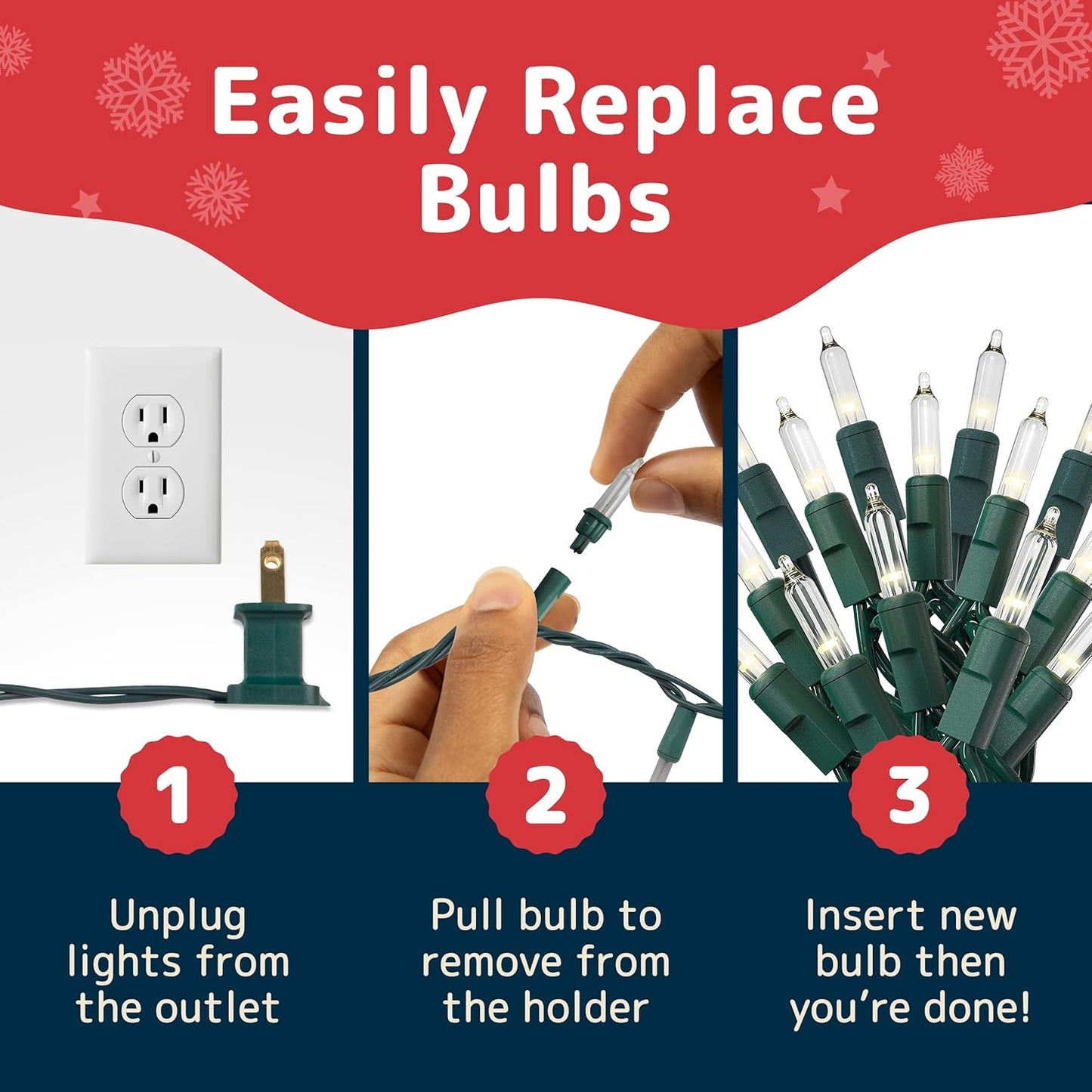 PREXTEX B10 Clear Bulb String Lights – Fireside-Ready Living Room Decor with Linkable Design for Mantel, Staircase, and Garland Displays