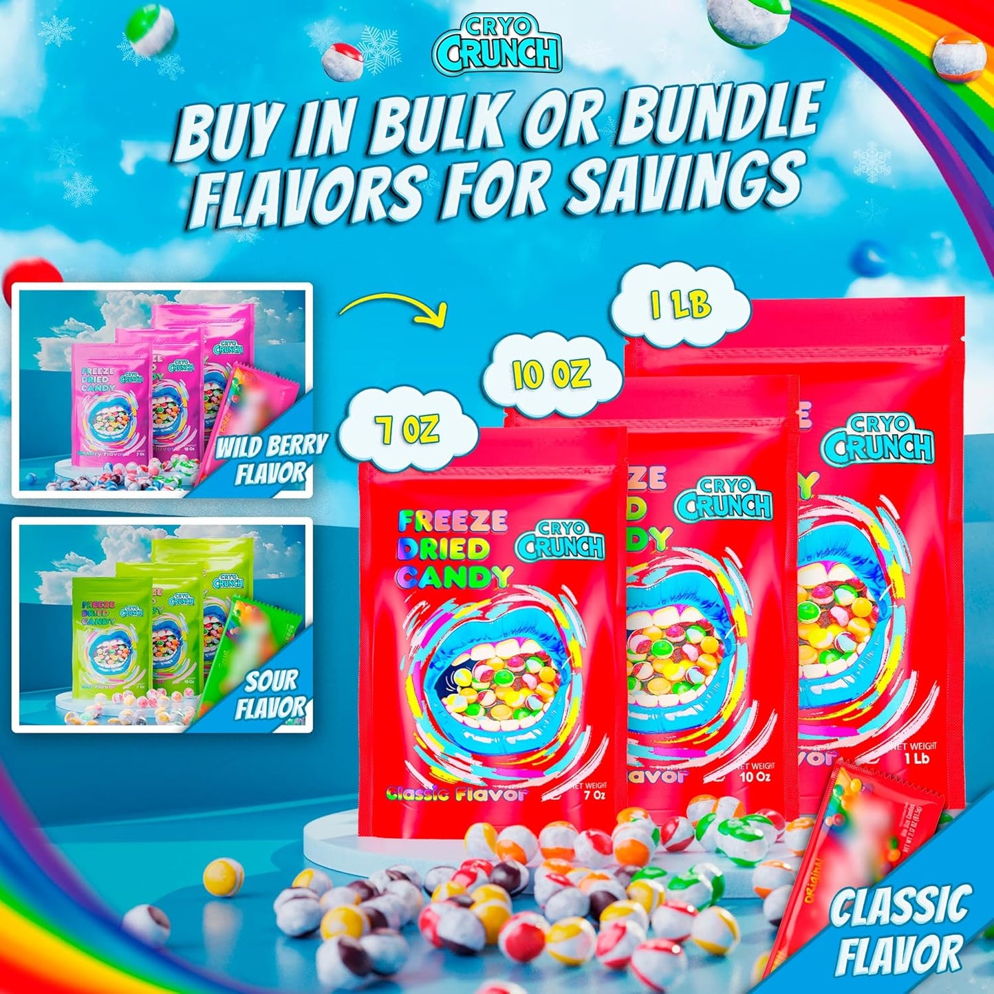 Primary Colors Candy Freeze Dried Candy 10oz Vegan Variety - Birthday Party Snack Cups, Classroom-Safe Crunchy Treats for Children