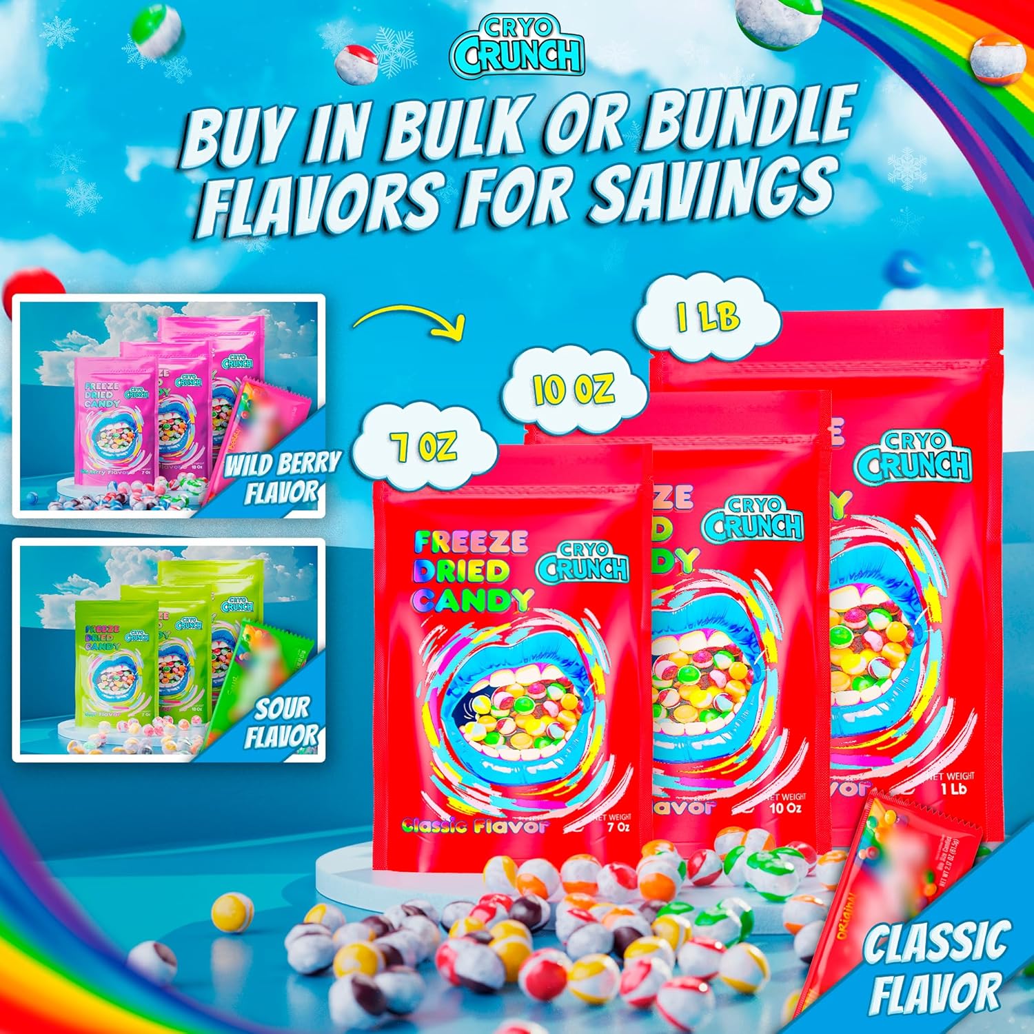 Primary Colors Candy Freeze Dried Candy 10oz Vegan Variety - Birthday Party Snack Cups, Classroom-Safe Crunchy Treats for Children