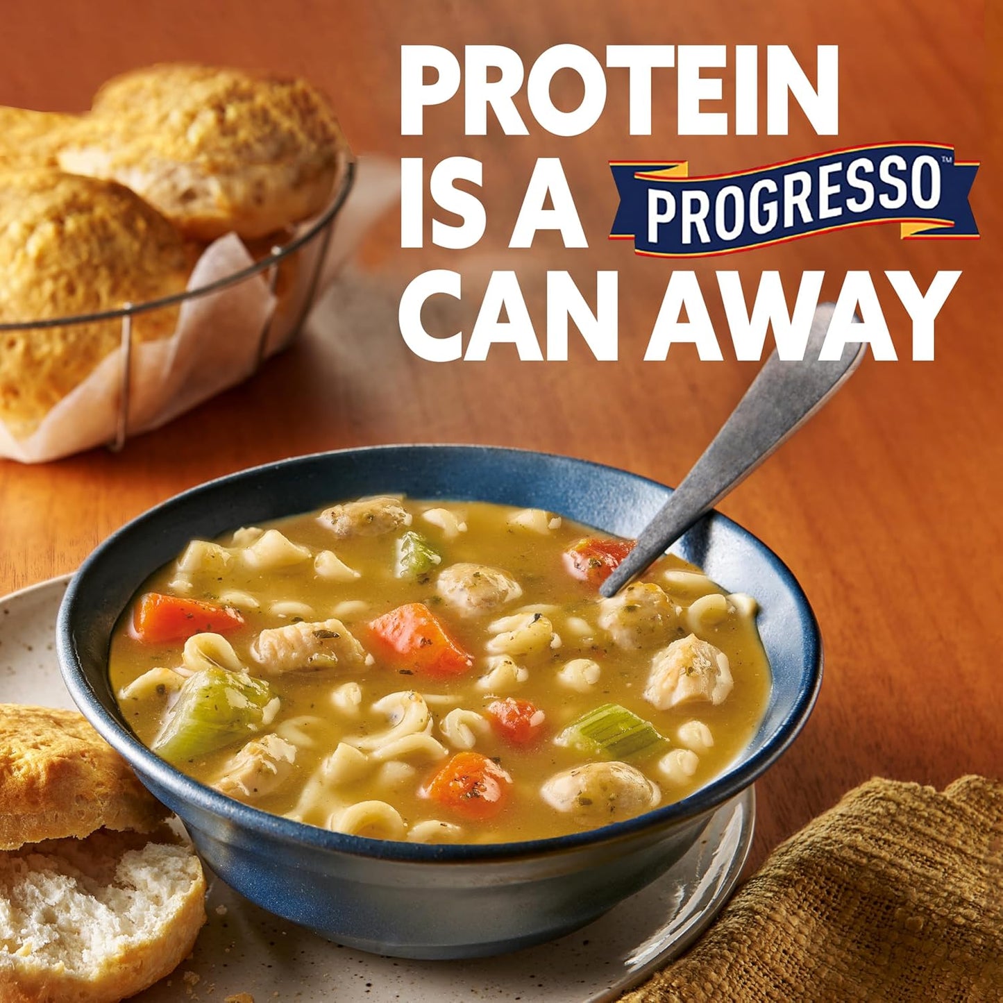 Progresso Protein Mediterranean-Style Meatball and Chicken Soup, Microwave-Ready Workday Lunch That Beats Instant Ramen, 18.5 oz Can