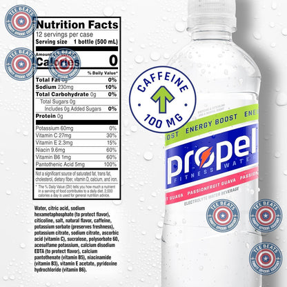 Propel Energy Boost Electrolyte Drink – Jitter-Free Cognitive Support for Knowledge Workers and Students, Variety 12 Pack
