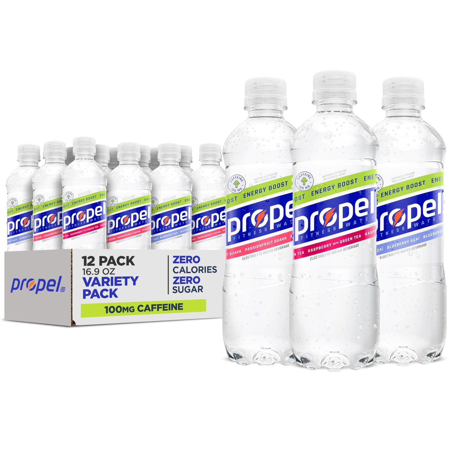 Propel Energy Boost Electrolyte Drink – Jitter-Free Cognitive Support for Knowledge Workers and Students, Variety 12 Pack