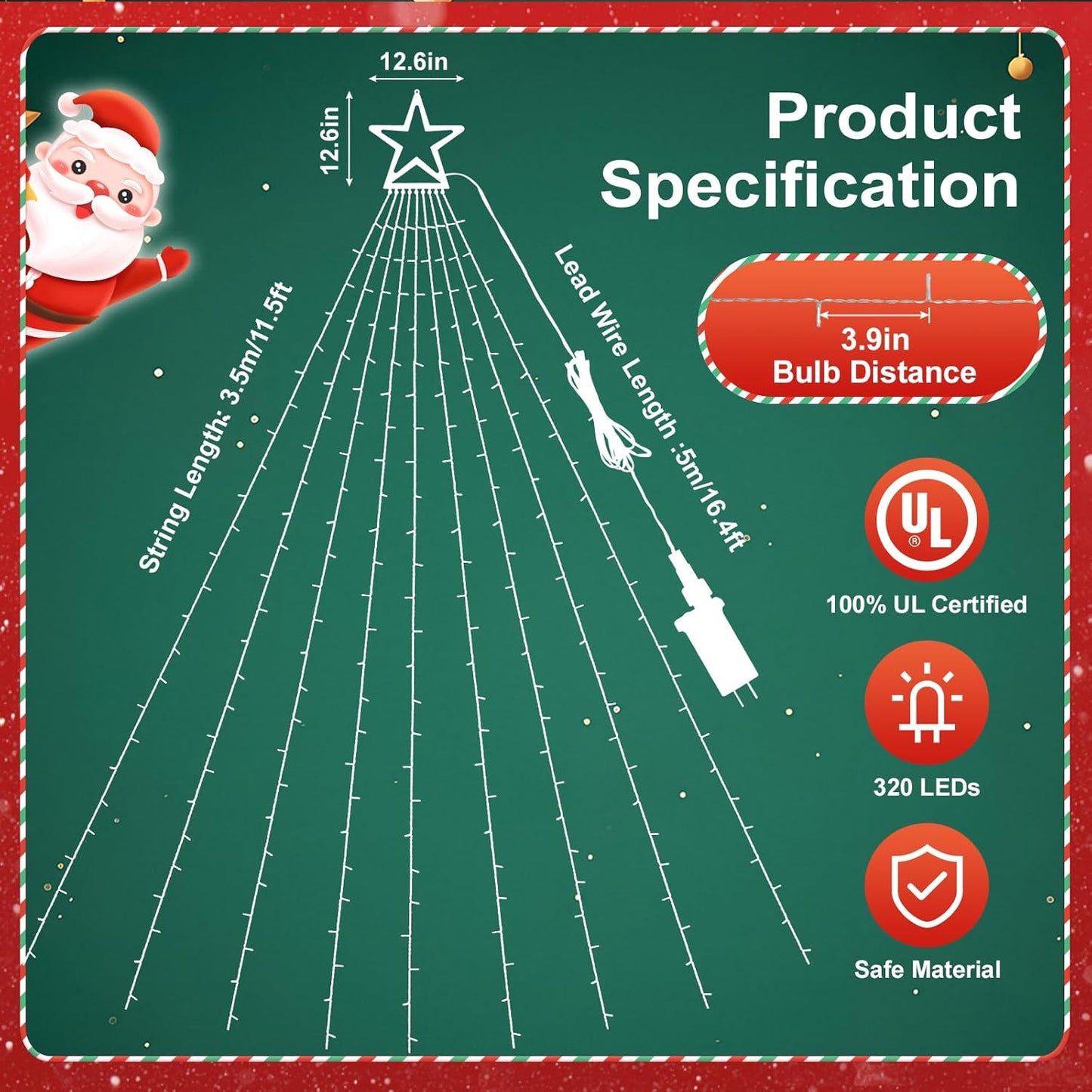 PUHONG Safe Around Kids and Pets Christmas Lights 320 LED – Smokeless Star String Lights with 6h and 8h Auto Shutoff Timer