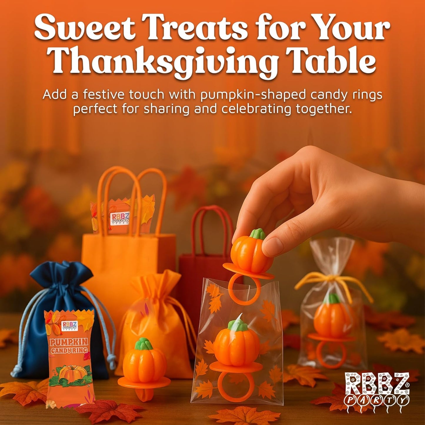 Pumpkin Candy 3D Ring Pops – Autumn Birthday Party Favor and Stocking Stuffer Gift Idea