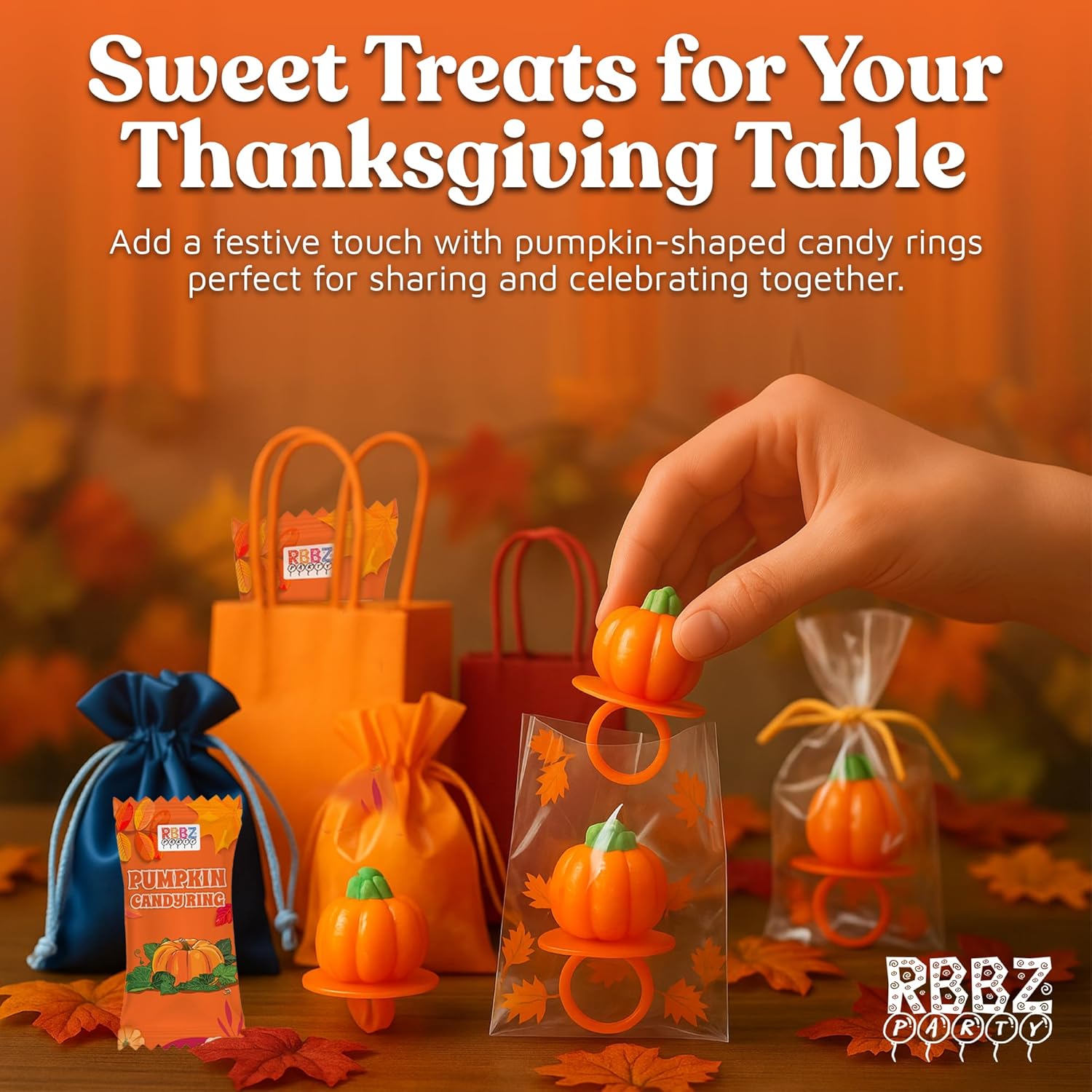 Pumpkin Candy 3D Ring Pops – Autumn Birthday Party Favor and Stocking Stuffer Gift Idea