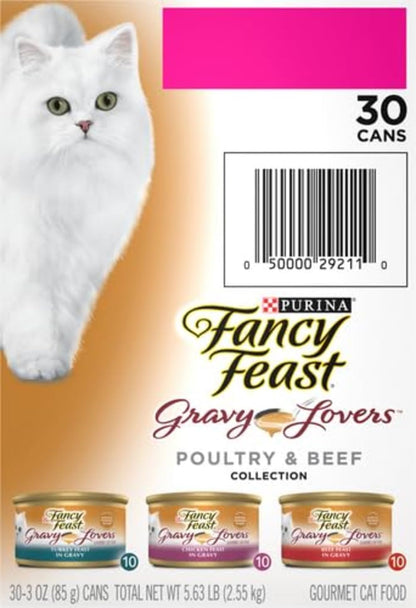 Purina Fancy Feast Gravy Lovers Canned Cat Food – Premium Variety Pack Crafted with Real Meat and Savory Gravy
